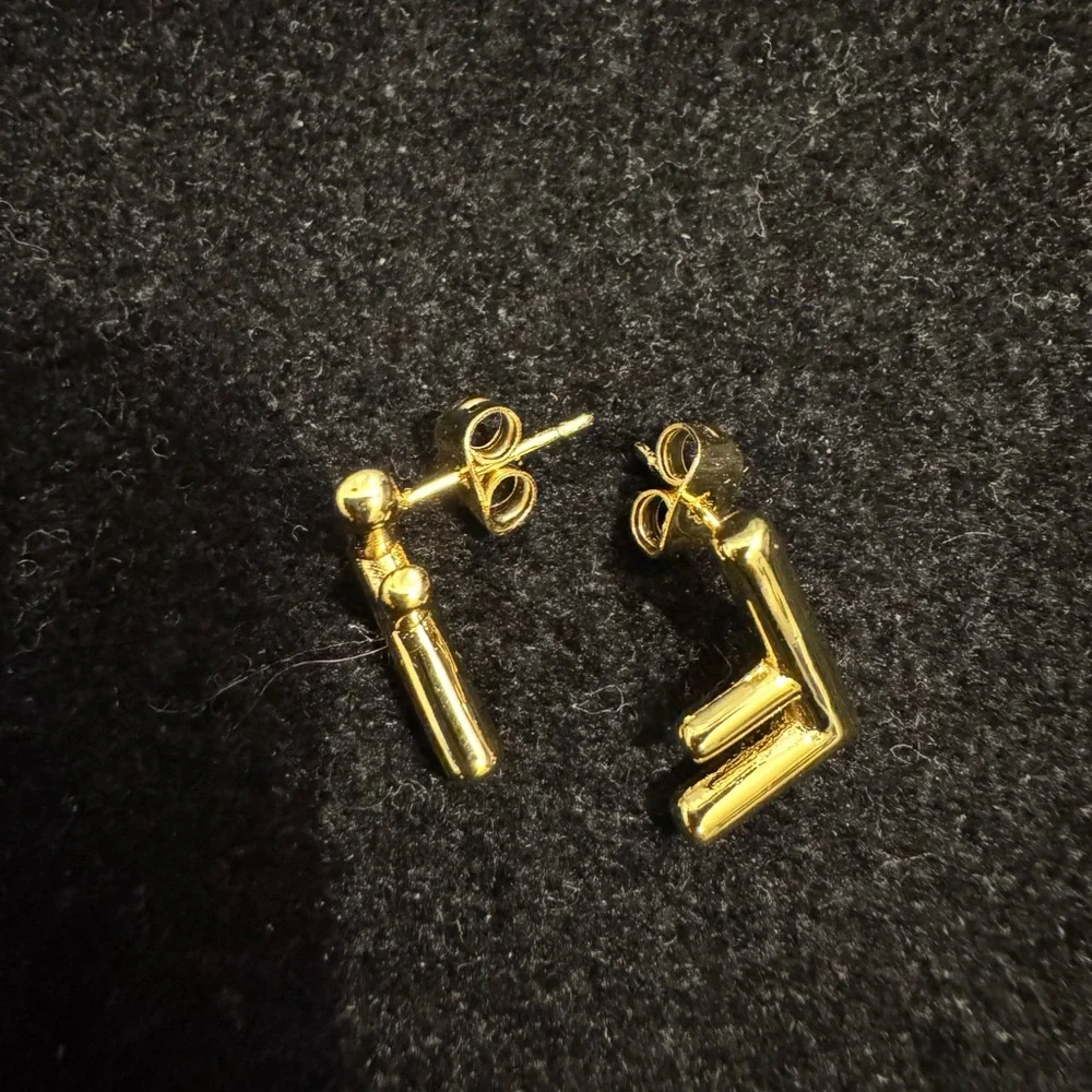 Fendi FF Gold Geometric Stud Earrings - Picture 3 of 5